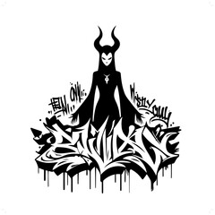 sucubus silhouette, horror character in graffiti tag, hip hop, street art typography illustration.