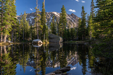 reflections across an alpine mountain lake