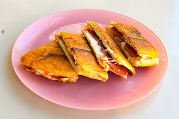 Turkish karisik atom  tost ( kasarli bazlama tost) . Sucuklu, Kasarli, kavurmali karisik tost. Flat...