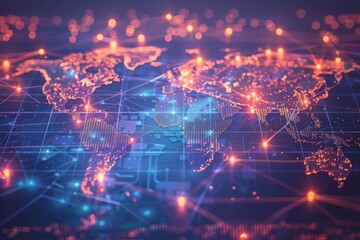 Fototapeta premium Digital map of world network created with generative ai