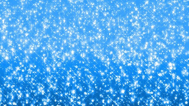 Bright shooting sparkling stars on a soft blue background