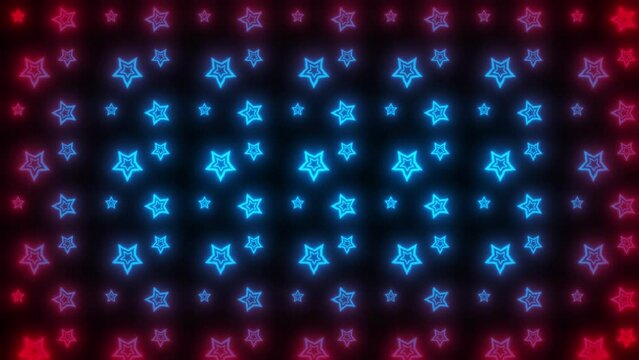 Blue and red patterns animated stars . Looped background