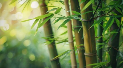 Bamboo plant closeup in lush forest