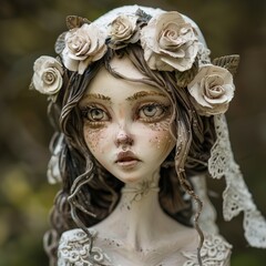 Una ligeramente terrorífica imagen de una novia con rosas marchitas