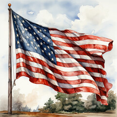 Watercolor American flag, clipart Illustration, Generative Ai