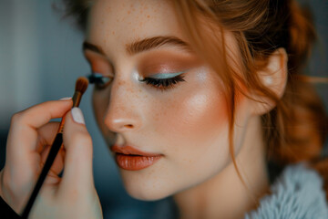 Obraz premium Beauty Influencer: Makeup Artist Creating Tutorial for YouTube Channel