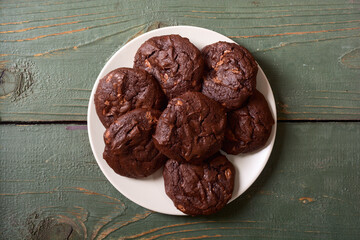 Group of homemade american chocolate cookies