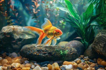 Goldfish haven. A tank teeming with life and nature
