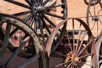 wagon wheel fence outside a shop