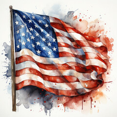 Watercolor American flag, clipart Illustration, Generative Ai