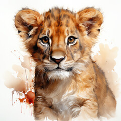 Watercolor Asiatic Lion, clipart Illustration, Generative Ai