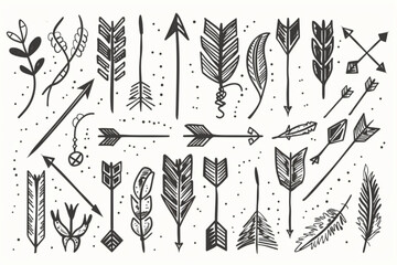 set of various hand drawn arrow vector element, arrow doodle sketch collection vector icon, white background, black colour icon