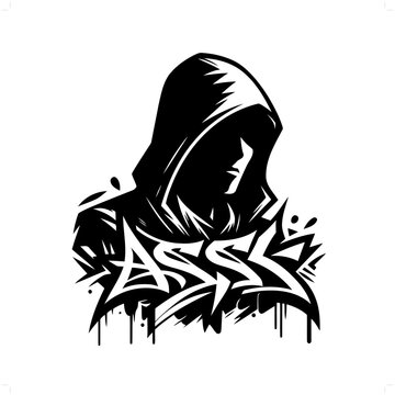 recommend clip art: assasin silhouette, people in graffiti tag, hip hop, street art typography illustration.