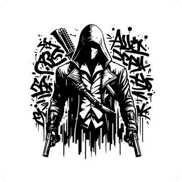 recommend clip art: assasin silhouette, people in graffiti tag, hip hop, street art typography illustration.
