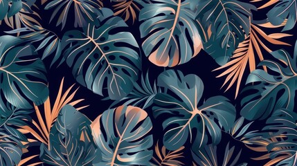 Trendy seamless tropical pattern with exotic leaves and plants jungle