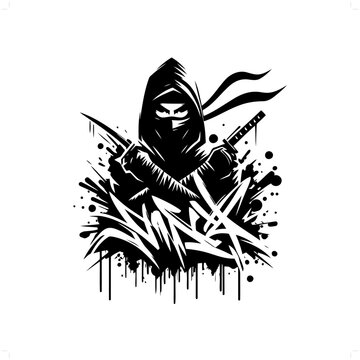 recommend clip art: ninja silhouette, people in graffiti tag, hip hop, street art typography illustration.