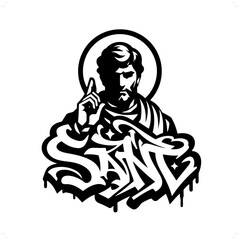 saint silhouette, people in graffiti tag, hip hop, street art typography illustration.