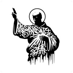 saint silhouette, people in graffiti tag, hip hop, street art typography illustration.