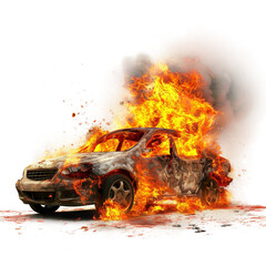 Dangerous Flammable Car Burns Isolated On White Background 