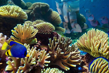 Dive into a vibrant underwater world with colorful tropical fish and coral reef scene. Perfect for travel and ocean exploration concepts.