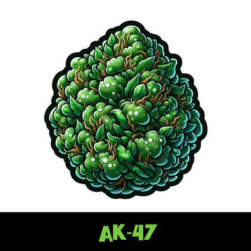 Vector Illustrated Ak-47 Cannabis Bud Strain Cartoon
