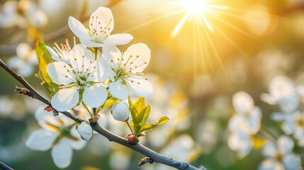 Beautiful Spring Background With Blooming Tree Flowers On a Sunny Day - obrazy, fototapety, plakaty