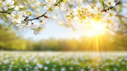 Beautiful Spring Background With Blooming Tree Flowers On a Sunny Day