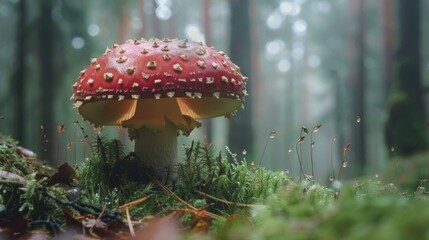 A single mushroom on forest floor
