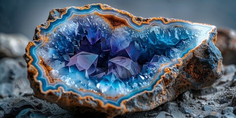 Illuminated Colorful Geode Crystals in Natural Setting