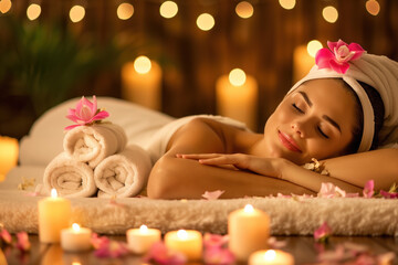 Obraz na płótnie Canvas Photo of a Beautiful Woman Relaxing in Spa, Generative AI