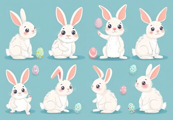 Fototapeta premium Cute bunnies: adorable bunny art featuring chubby cheeks, expressive eyes. Easter-themed content