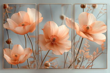Artistic floral arrangement across three panels infuses tranquility into any room's decor