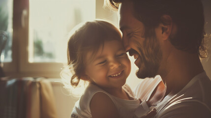 Father's Bond with His Child in a Sunlit Room