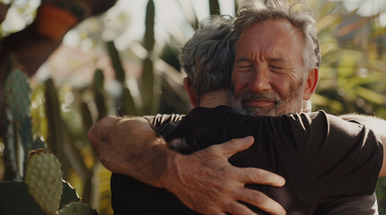 Old Father and Son Share a Long-Due Hug on Father's Day