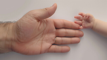 Father's Hand Compared to Newborn Baby's Tiny Hand. Emotional connection.  