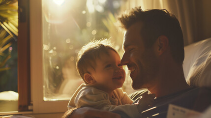 Joyful Portrait of a Father and Child in a Cozy Home
