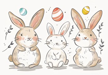 Obraz premium Cute bunnies: adorable bunny art featuring chubby cheeks, expressive eyes. Easter-themed content