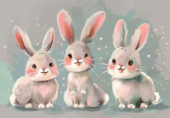 Obraz premium Cute bunnies: adorable bunny art featuring chubby cheeks, expressive eyes. Easter-themed content