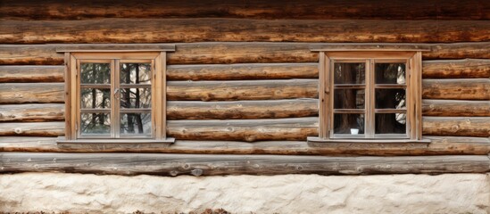 Two windows on log cabin side