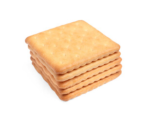 Tasty crispy square crackers isolated on white