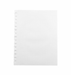 Checkered notebook sheet isolated on white, top view