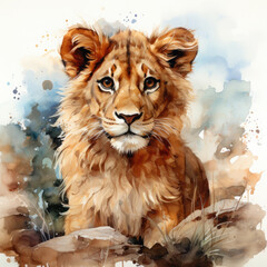 Watercolor Barbary Lion, clipart Illustration, Generative Ai