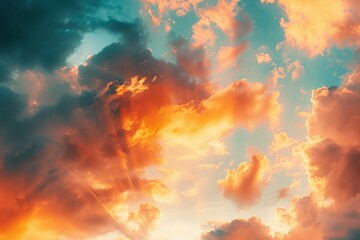 Sunset sky for background or sunrise sky and cloud at morning - generative ai - obrazy, fototapety, plakaty
