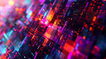 Pixel Craft: A Fusion of Neon Hues in a Vibrant Digital Abstract Artwork - obrazy, fototapety, plakaty