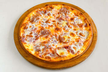 Delicious mixed pizza with rich content. Menu concept of choice and diversity. Pepperoni, Formaggi, Veggie, Karisik pizza