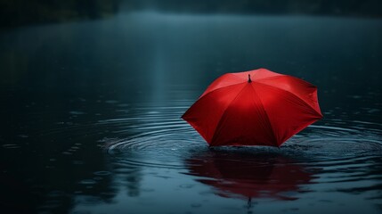 red umbrella on the water - obrazy, fototapety, plakaty