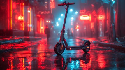 an electric scooter on the futuristic city background