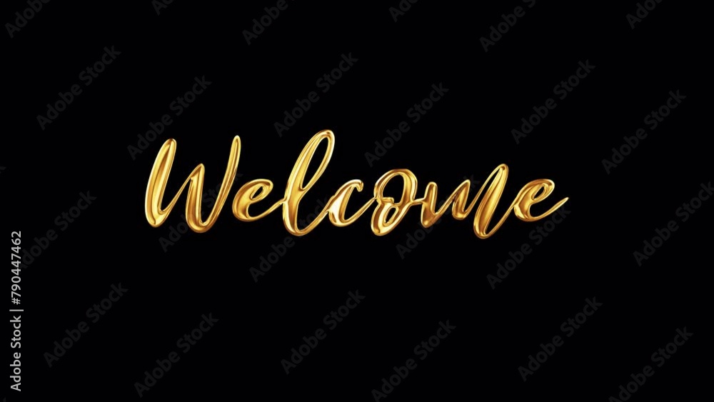 Poster loop welcome golden text shine flickering light effect animation on black background. welcome text w