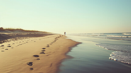 Footprints on a Sunset Beach