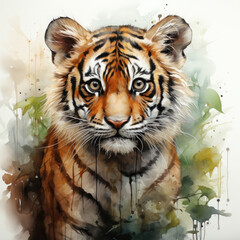 Watercolor Bengal tiger, clipart Illustration, Generative Ai